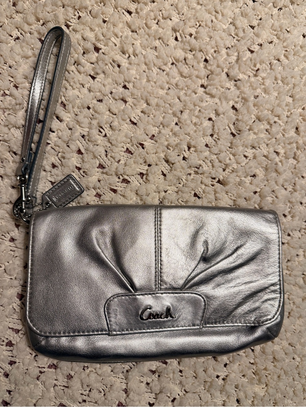 Coach Silver Metallic Wristlet Clutch with Wrist Strap